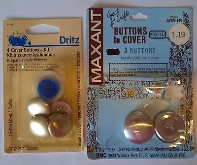 Dritz  Button Cover Kit. 4  7/8" Buttons +Vintage "Maxant" Button Cov. Refills. - Image 1 of 4