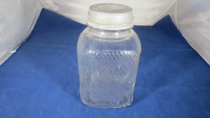 Vintage Hoosier Clear Glass Coffee Jar Diamond Design Pattern 36 Oz W Zinc Lid - Picture 1 of 9