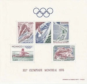 Bloc de 5 timbres 1976 Monaco Jeux Olympiques Montréal Sport - Foto 1 di 2