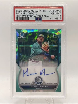 2023 1st Bowman Chrome Sapphire Michael Arroyo Aqua /99 Auto PSA 10 - Image 1 of 2
