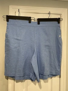 NWOT Serengeti Size 2X Blue Linen Blend Elastic Waist Sailor Shorts Pockets - Picture 1 of 9