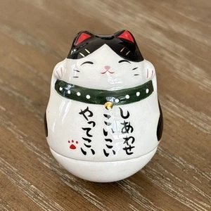 VTG Oriental Mini Lucky Cat Roly Poly Wobble Daruma Ceramic Doll 2” - Picture 1 of 9