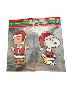 2 Double Sided PEANUTS Christmas Window Clings  - Charlie Brown &Snoopy ,NIP - Picture 1 of 1