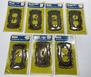 Vintage 7-Lot New Vintage Brass National Lock Hardware Single Gang Cover Plates - Picture 1 of 13