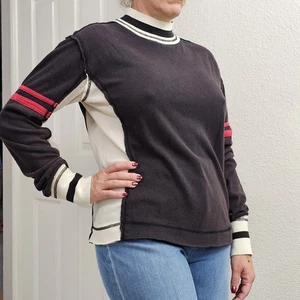 1/2 Off We The Free People Black High Neck Striped Small Longsleeve Top Multi. - Foto 1 di 10