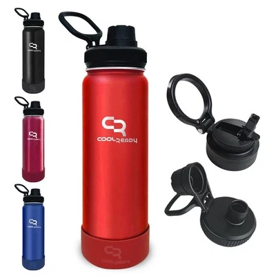 Botella de agua de acero inoxidable rojo de 24 oz - delgada, ligera, apta para viajar I... Foto 1 de 4