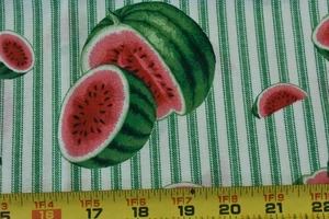 35" Long, Vintage, Red Watermelon on Green & Off-White Stripes, Wamsutta, V747 - Picture 1 of 5