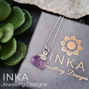Inka 925 Sterling Silver AMETHYST Pendant Necklace 16" Ball Bead Chain  - Picture 1 of 5