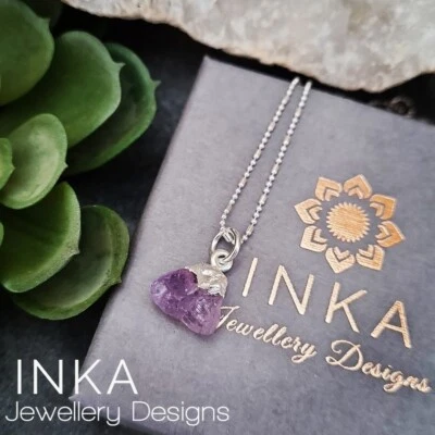 Inka 925 Sterling Silver AMETHYST Pendant Necklace 16" Ball Bead Chain  - Image 1 of 4