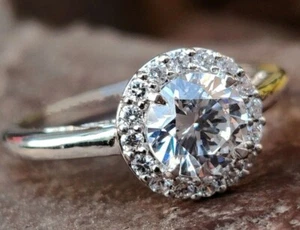 Anello di Fidanzamento Creato in Laboratorio Taglio Tondo 4,20 Ct Diamante Bianco Argento Sterling 925 - Foto 1 di 4
