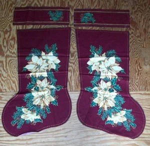 Poinsetta burgurdy Christmas stocking tela ya para coser - Imagen 1 de 4