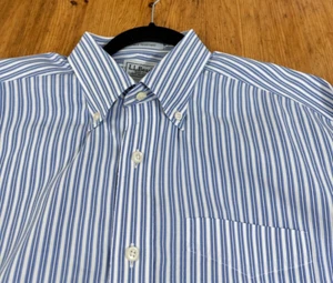 L.L Bean Men Shirt Wrinkle Resistant Button Down Blue striped Tall L *Flaws - Picture 1 of 11