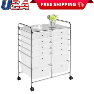 12 Drawer Rolling Storage Cart Organizer w/ Lockable Wheels Home Office - Picture 1 of 13