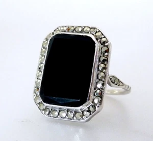 Anillo de plata para mujer Art Deco ~1920/1930 marcasita y ónix 800 -900 plata talla 51 - Imagen 1 de 9