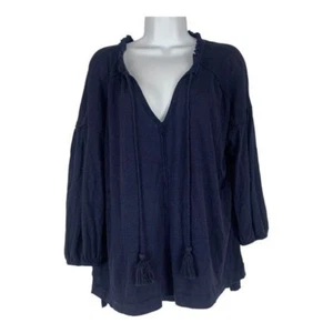 Caslon Womens Petite Size Small Navy V-Neck Tunic Top With Tassels - Picture 1 of 7