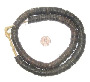 Vintage Coconut Shell Heishi Beads 10-15mm Nigeria African Black Wood Handmade - Picture 1 of 1