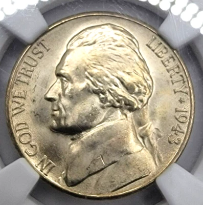 1943 S Jefferson Nickel MS 67 - NGC Brown Label - Gem BU War - PQ - Image 1 of 4