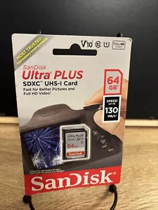 SanDisk Ultra PLUS 64GB SDXC UHS-I Mem Card 150 MB/s BRAND NEW FACTORY SEALED - Picture 1 of 1