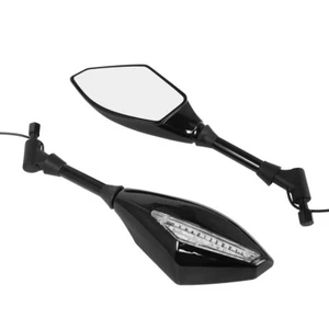 Motorcycle Turn Signal Integrated Rearview Mirrors W/LED For Honda Yamaha Suzuki - Picture 1 of 12