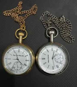 Lot of 2 Watch elgin vintage pocket Collectible Antique Brass Pocket Watch GIFT - Picture 1 of 6