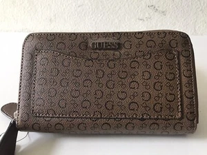 WOMEN'S GUESS COCOA BROWN SIGNATURE G TEMPE SLG DOUBLE ZIP AROUND  WALLET NWT - Picture 1 of 11