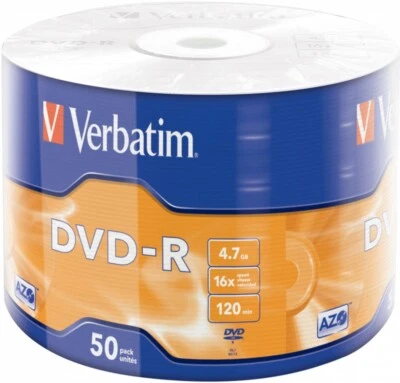 50 Verbatim DVD-R AZO Rohlinge 4,7Gb 16x Matt Silver Surface Bulk 50er Shrink