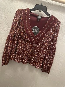 Blusa Planet Heart Juniors Estilo Campesino Talla Pequeña Cintura Acanalada Mangas Largas Nueva con Etiquetas - Imagen 1 de 7