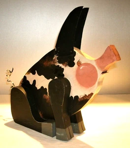 Vintage Volkskunst handgefertigt bemalt Holz gefleckt Schwein Figur 12" hoch x 12" lang - Bild 1 von 8