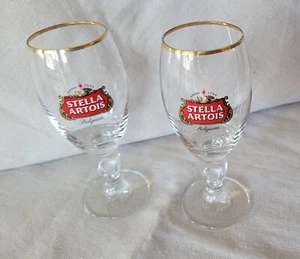 NEW Set of 2 Stella Artois Belgian Beer Glasses Gold Rim 15 CL Home Gift Barware - Picture 1 of 7