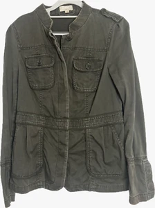LOFT Talla S Botón Banda Cuello Bolsillos Verde Utilidad Chaqueta Manga Larga Militar - Imagen 1 de 8