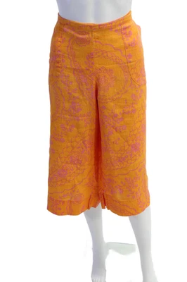 Pantalones capri de lino para mujer con estampado floral con bolsillos pierna ancha naranja talla M Foto 1 de 4