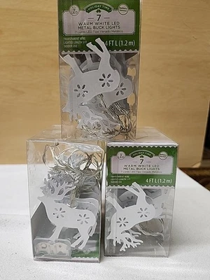 NEW  Set 4 ft Warm White LED Metal Battery Lights Deer New In Boxs, Set Of 3 - Image 1 of 4