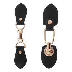 1 Pair PU Leather Toggle Buttons with Gold Metal Hooks for Clothing Jackets - Picture 1 of 3
