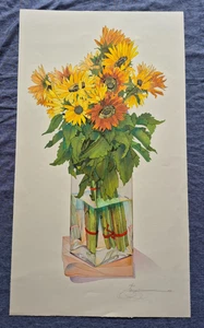 1990 GARY BUKOVNIK Bleistift signiert "Sonnenblumen in einer Vase" Lithographie # 103/200 - Bild 1 von 7