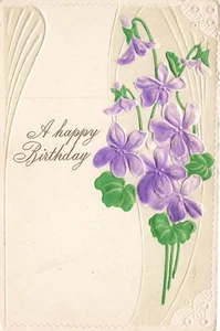 ART NOUVEAU HAPPY BIRTHDAY VIOLETS c1910 EMBOSSED POSTCARD 110625 U - Picture 1 of 2