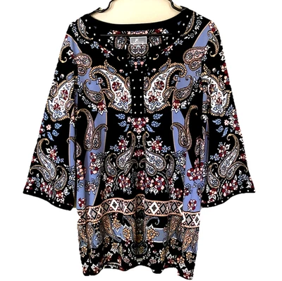 JM Collection Womens Blouse Tunic Top Bell Sleeves Stud Accent Medium Oversized - Image 1 of 4