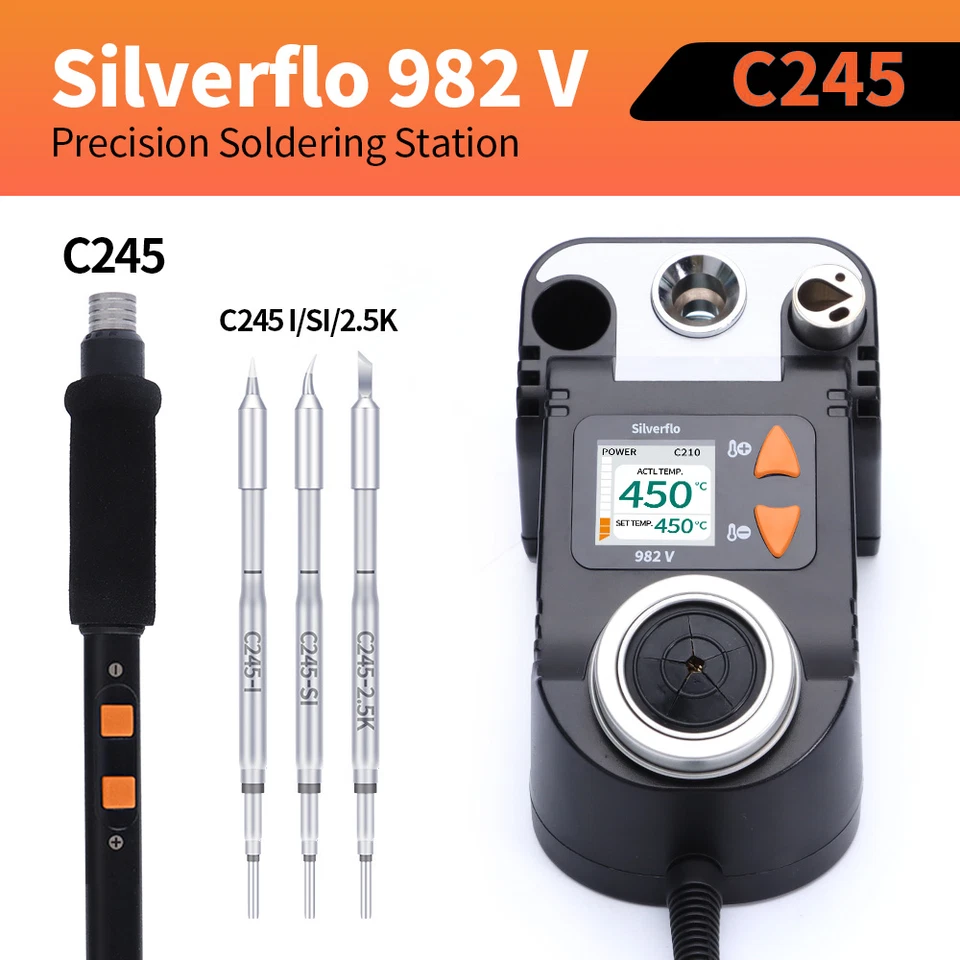 SILVERFLO 982-V C210/C245 Soldering Iron Kit 60W Precision Digital Soldering Station