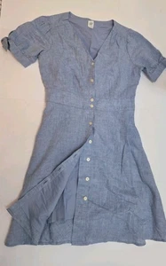 Camicia GAP blu lino-cotone manica a sbuffo taglia 4 Petite - Foto 1 di 5