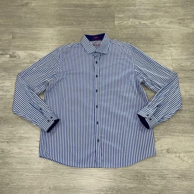 Report Collection Dress Shirt Men’s XXL Blue Checkered 100% Cotton Button Up - Image 1 of 4