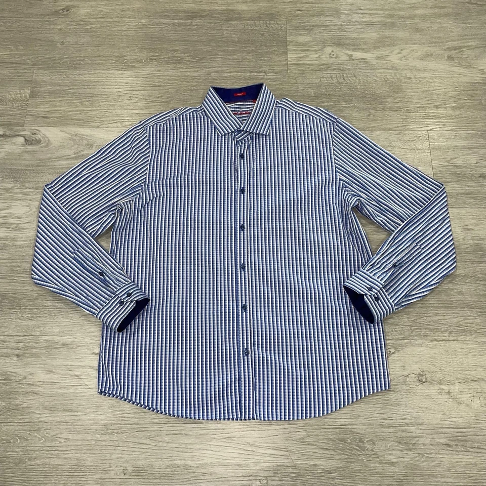 Report Collection Dress Shirt Men’s XXL Blue Checkered 100% Cotton Button Up - Image 1 of 4
