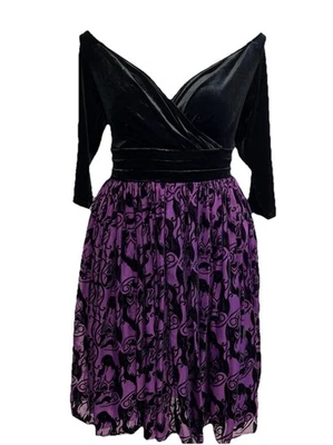 Unique Vintage Disney Ursula Burnout Velvet Pinup Dress 1X 16 Purple & Black - Image 1 of 4