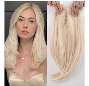 Toppers de cabello rubio claro de 14 pulgadas 3 clips en fiesta de año nuevo de Navidad - Imagen 1 de 6