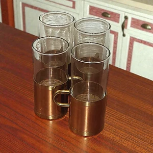 Mid-Century Modern Beucler Copper and Brass Irish Coffee Glasses  - Picture 1 of 9