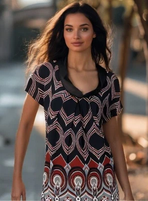 Tibi Silk Dress Size 6 Small Retro Print Scoop-Neck Short Sleeve Black EUC - Image 1 of 4