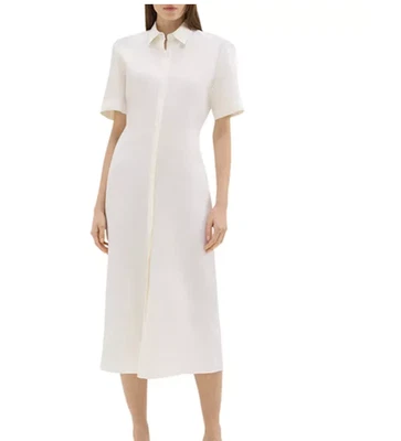 Theory Linen Midi Shirt Dress White Size 8 01499 - Image 1 of 2