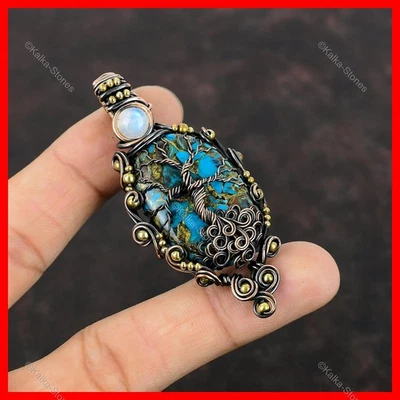 Медь медь хризоколла камень радуга лунный камень день рождения сестра уникальный кулон - Изображение 1 из 4