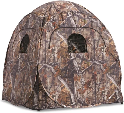 2 Person Portable Hunting Blind Pop-Up Ground Spring Steel Hunters Tent Camo - Image 1 of 4