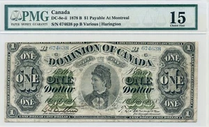 1878 $1 Dominion of Canada, Montreal, DC-8e-ii, Choice Fine, PMG F15 - Picture 1 of 2
