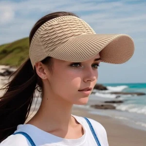 Khaki Stylish Sun Visor Hat Breathable Ponytail Hole Golf Running Summer Sports - Picture 1 of 3