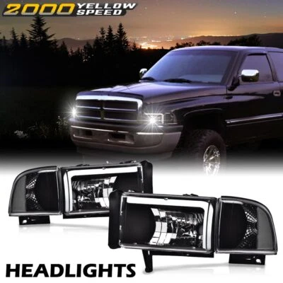 LED DRL Corner Headlights Black/Clear Fit For 1994-2002 Dodge Ram 1500 2500 3500 — 第 1/4 张图片